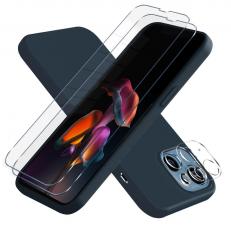 OEM - iPhone 13 [5-PACK] 1 X Skal - 2 X Kameralinsskydd - 2 X Härdat Glas - Mörk Blå