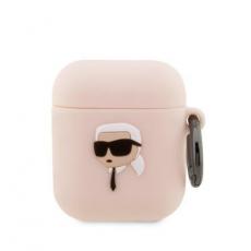 KARL LAGERFELD - Karl Lagerfeld AirPods 1/2 Skal Silicone Karl Head 3D - Rosa