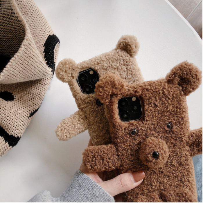 OEM - Fluffy Furry Teddy Bear Skal iPhone 11 - Mrk Brun