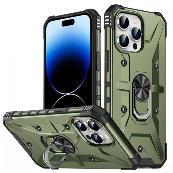 A-One Brand - iPhone 14 Pro Skal Ringhllare Armor - Army Grn