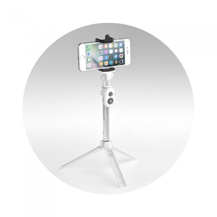 Forcell - Combo selfie stick med tripod and remote control Bluetooth Vit