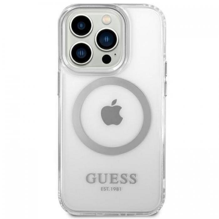 Guess - GUESS iPhone 14 Pro Max Skal Magsafe Metal Outline - Silver