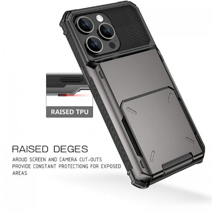 A-One Brand - iPhone 15 Pro Max Mobilskal Korthllare Flip Shockproof - Svart