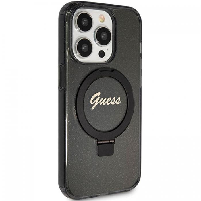 Guess - Guess iPhone 15 Pro Mobilskal Ringhllare Magsafe Glitter Script