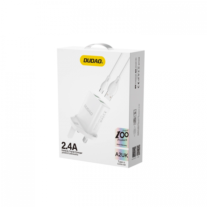 Dudao - Dudao Vggladdare 2xUSB-A 2.4A + USB - microUSB Kabel 1m- Vit