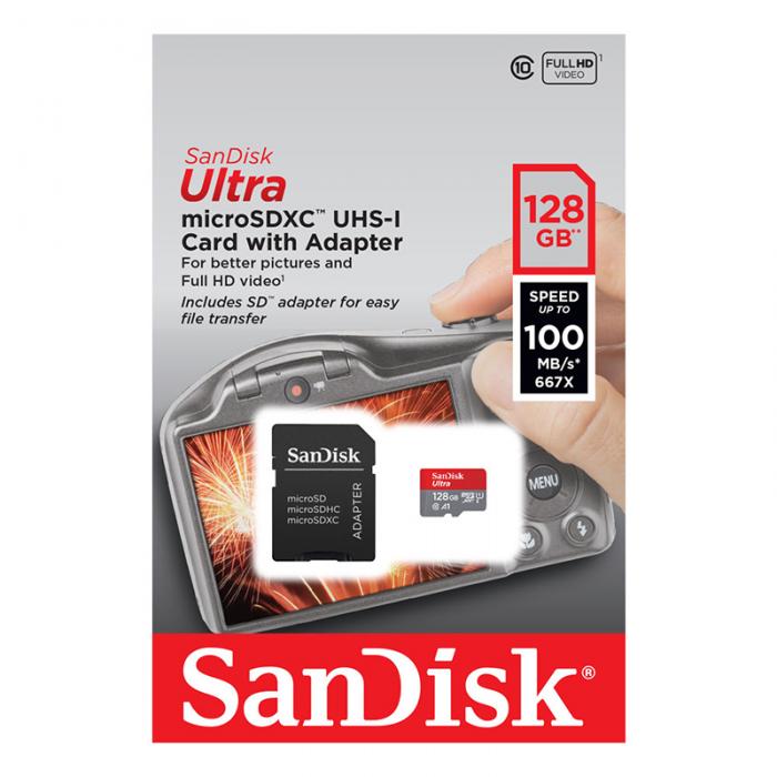 UTGATT5 - SANDISK ULTRA MICRO SDXC 128GB +SD ADAPTER 98MB/S A1 CLASS10
