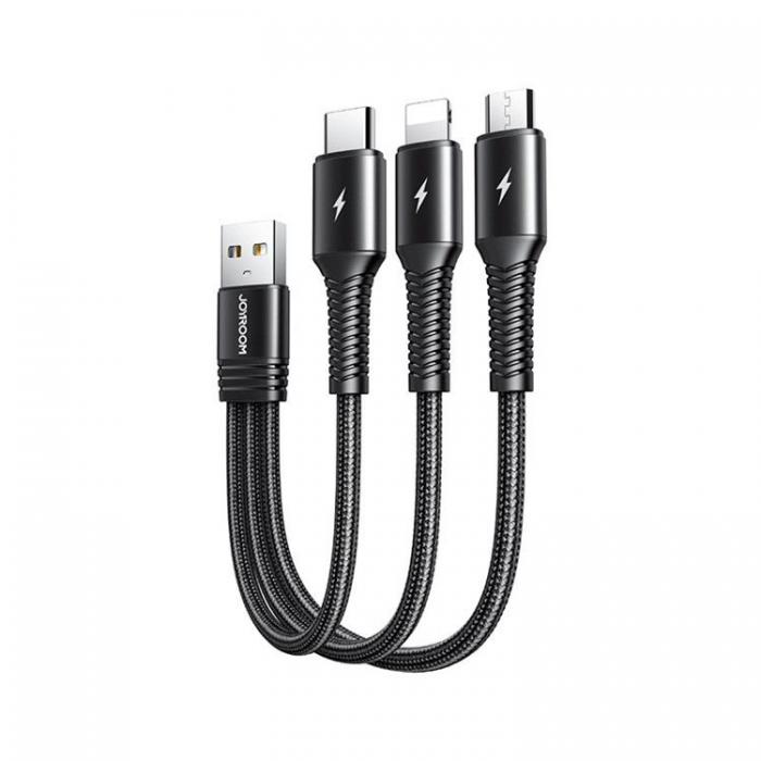 UTGATT1 - Joyroom 3in1 Kort USB - Lightning / USB-C / microUSB 3.5A 15cm - Svart