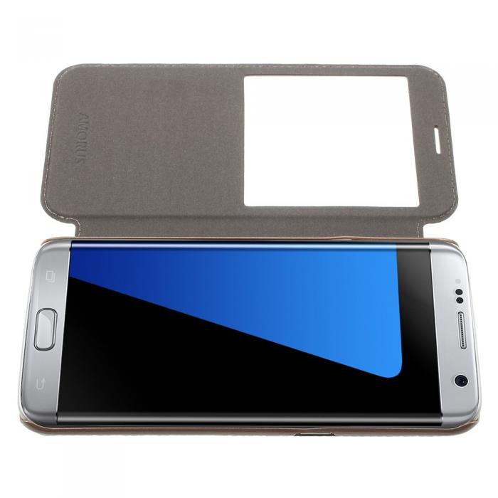 UTGATT5 - Amorus Slim Window Mobilfodral till Samsung Galaxy S7 Edge - Gold