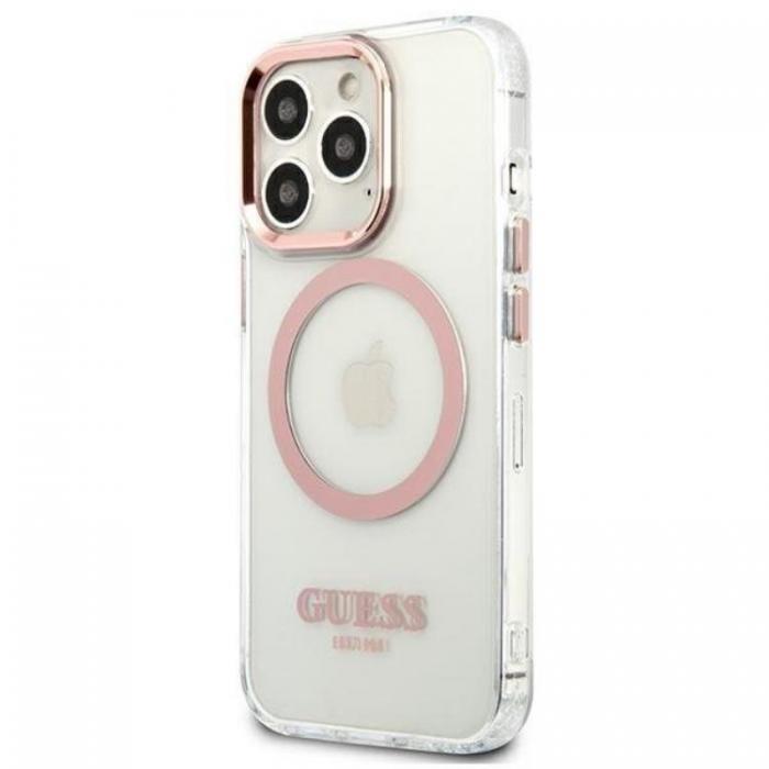 Guess - Guess iPhone 13 Pro Skal Magsafe Metal Outline - Rosa