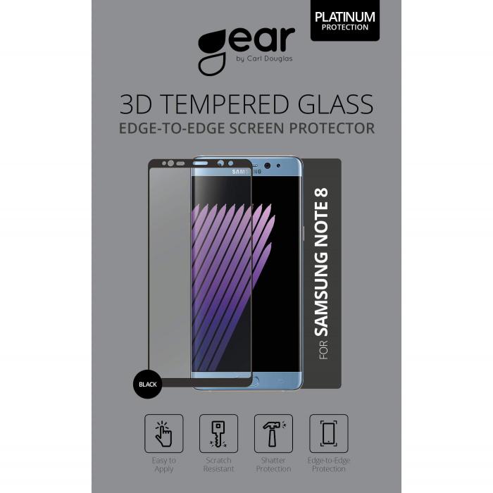 GEAR - GEAR Hrdat Glas Skrmskydd 3D Full Cover Svart Samsung Note 8