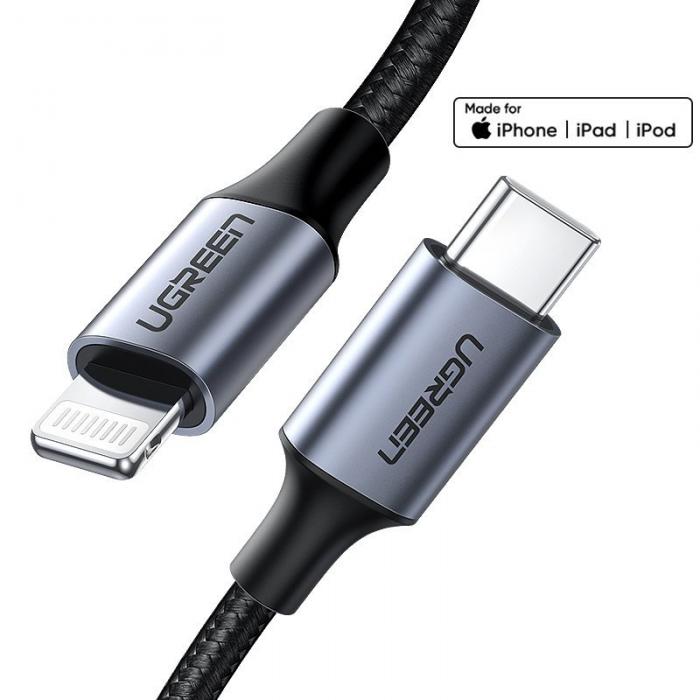 UTGATT5 - UGreen USB Type-C lightning Kabel MFI Made iPhone 3 A 1 m Svart