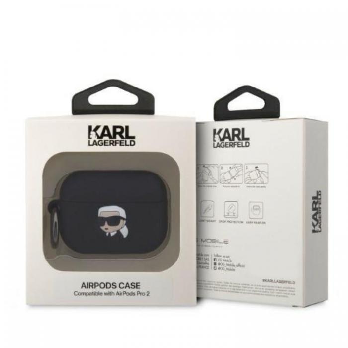KARL LAGERFELD - Karl Lagerfeld AirPods Pro 2 Skal Silicone Karl Head 3D - Svart