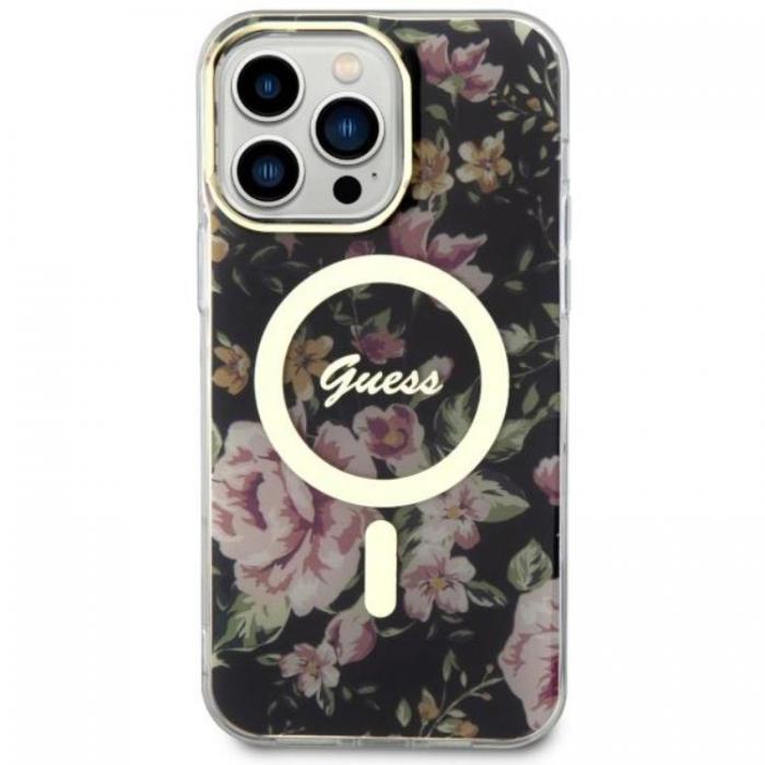 Guess - Guess iPhone 14 Pro Max Mobilskal MagSafe Flower - Svart
