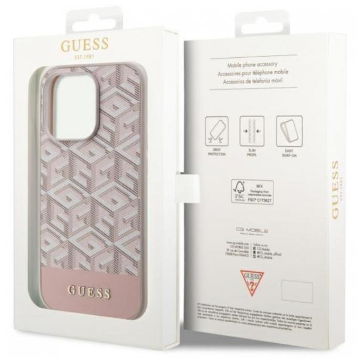 Guess - Guess iPhone 14 Pro Mobilskal MagSafe GCube Stripes - Rosa