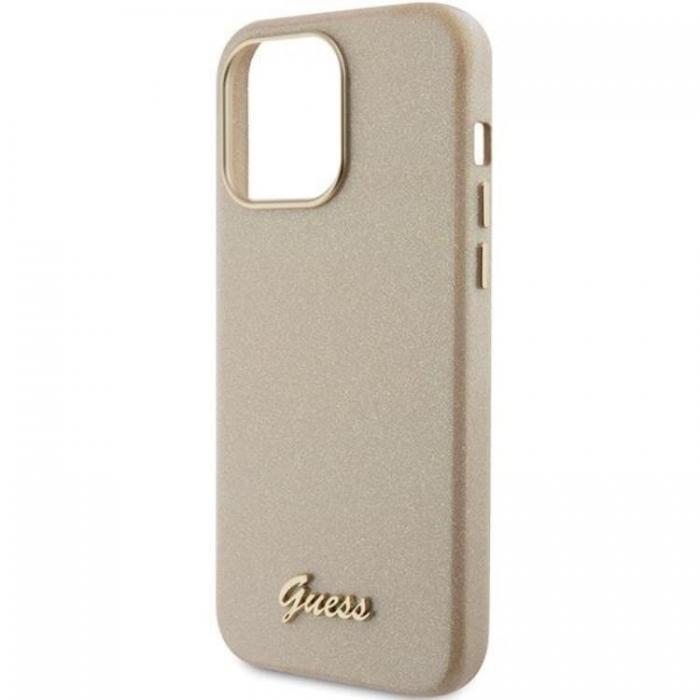 Guess - Guess iPhone 15 Pro Mobilskal Glitter Glossy Script - Guld