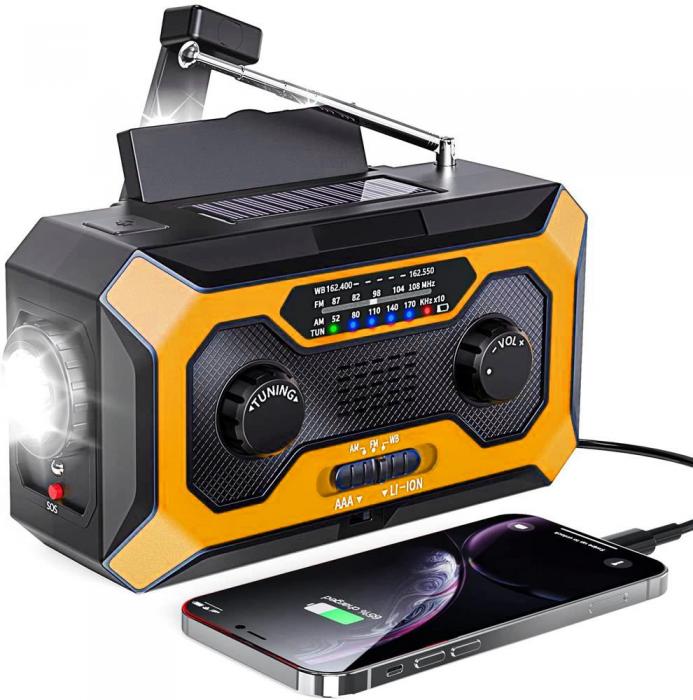 UTGATT5 - Vev-radio 2000 mAh Powerbank, Solceller och Ficklampa - Orange