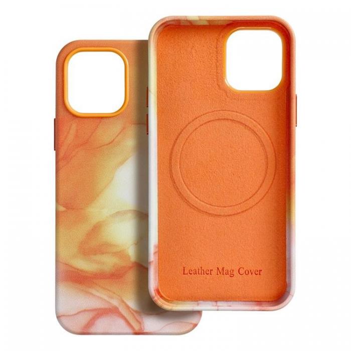 A-One Brand - iPhone 14 Plus Magsafe Mobilskal Lder - Orange Splash