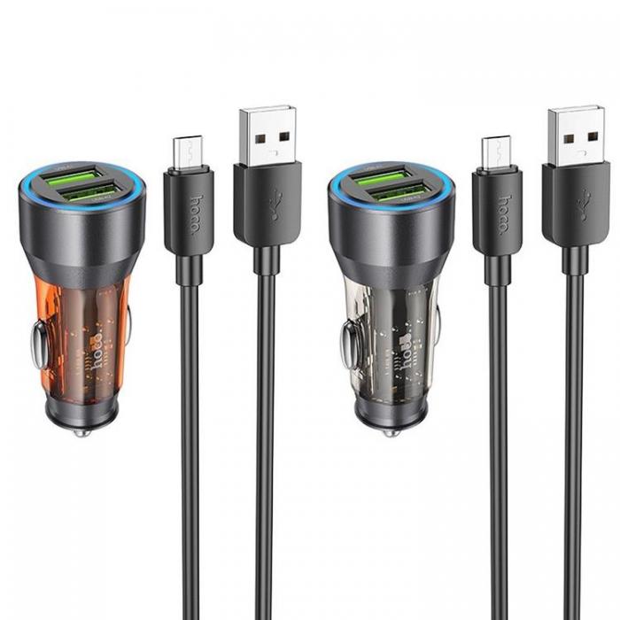 Hoco - Hoco Billaddare 2x USB-C/USB-A Med Kabel - Orange/Transparent