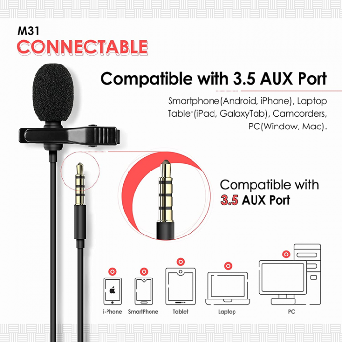 Lavalier - Lavalier Wired Omnidirectional 3.5mm Clip On Mikrofoner - Svart