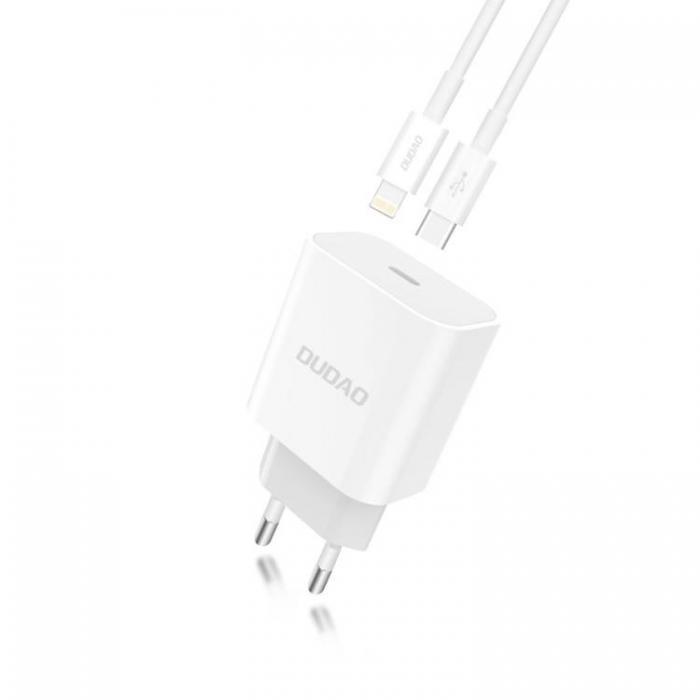 Dudao - Dudao Quick EU Vggladdare Lightning Kabel USB Type-C 18W - Vit