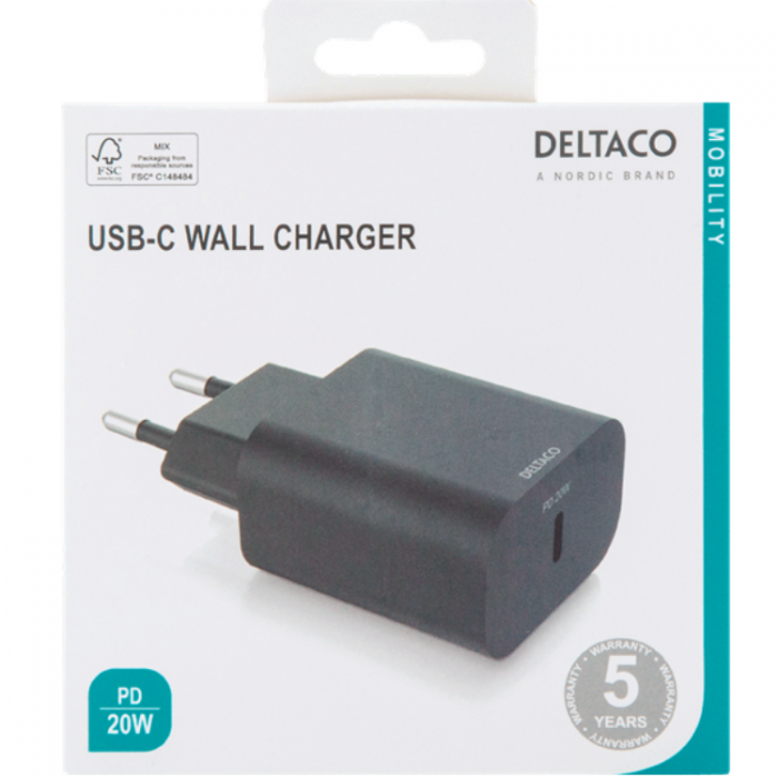 UTGATT1 - Deltaco Power Vggladdare USB-C 20W - Svart