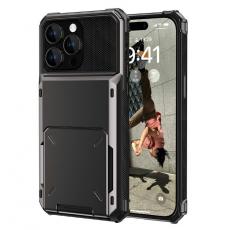 A-One Brand - iPhone 15 Pro Max Mobilskal Korthållare Flip Shockproof - Svart