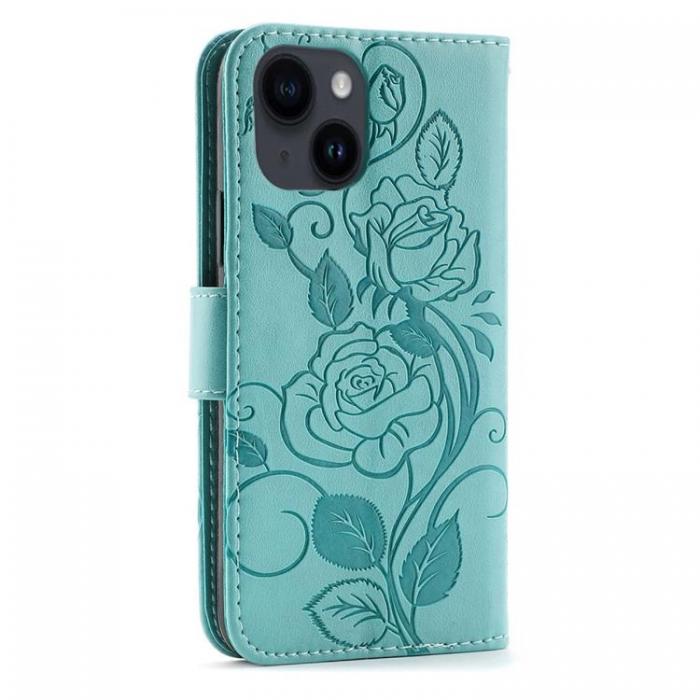 A-One Brand - iPhone 14 Plnboksfodral Imprinted Roses - Turkos