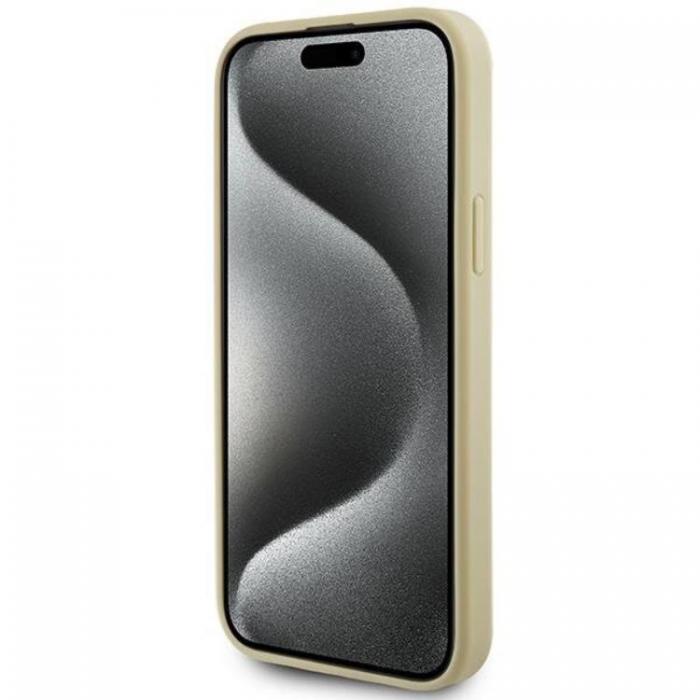 Guess - Guess iPhone 15 Mobilskal Lder 4G Metal Logo Strass - Guld
