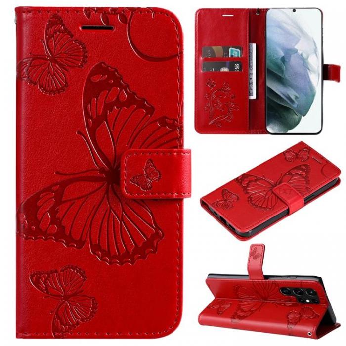A-One Brand - Butterfly Imprinted Fodral Galaxy S22 Plus - Rd