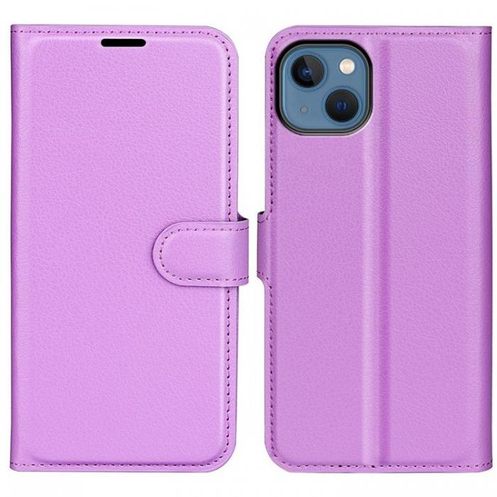 A-One Brand - Litchi Flip iPhone 14 Plus Plnboksfodral - Lila