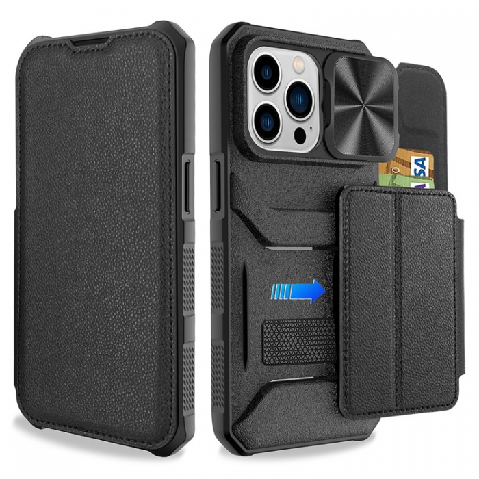 A-One Brand - iPhone 14 Pro Max Plnboksfodral PU Lder Shockproof - Svart