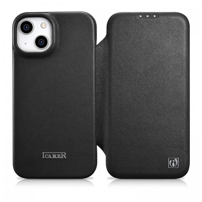 ICARER - iCarer iPhone 14 Plus Plnboksfodral Magsafe CE Lder - Svart
