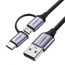 Ugreen - Ugreen 2in1 USB-A till microUSB, USB-C Kabel 1m - Svart