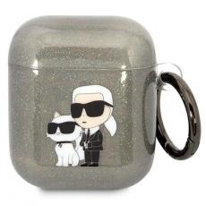 KARL LAGERFELD - KARL LAGERFELD AirPods 1/2 Skal Gliter Karl&Choupette - Svart