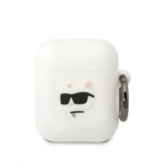 KARL LAGERFELD - Karl Lagerfeld AirPods 1/2 Skal Silicone Choupette Head 3D - Vit