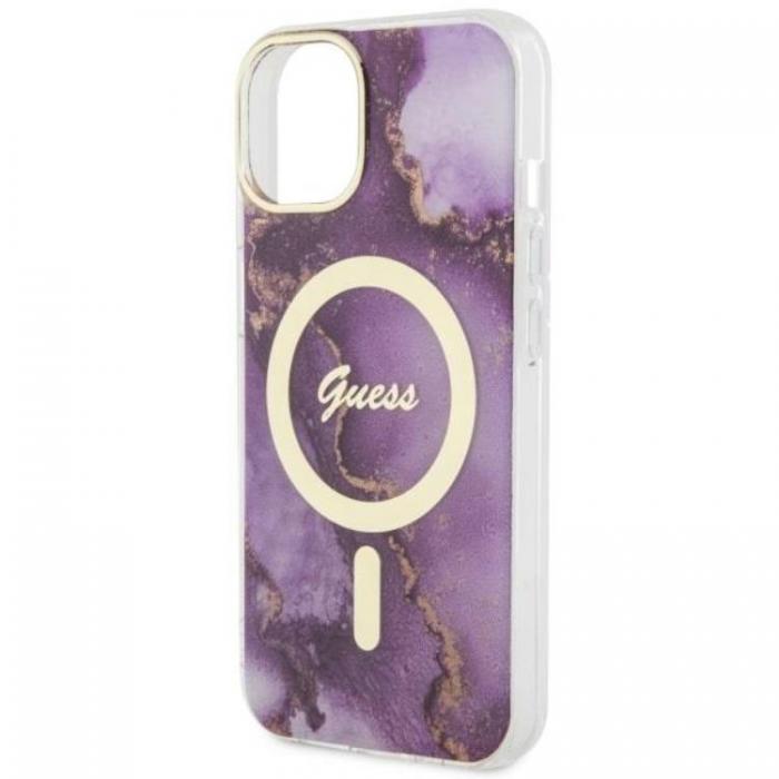 Guess - Guess iPhone 14 Mobilskal MagSafe Guld Marble - Lila