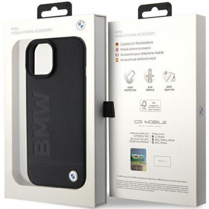 BMW - BMW iPhone 15 Plus Mobilskal Lder Hot Stamp - Svart