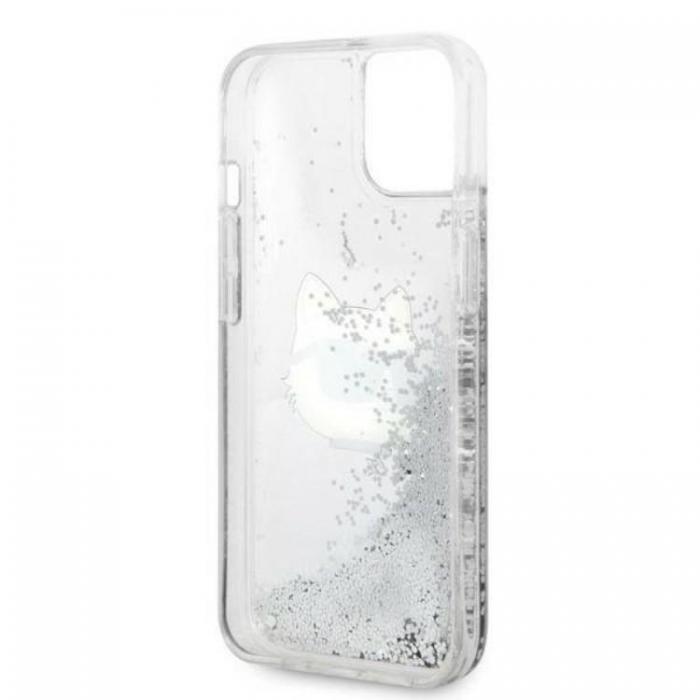 UTGATT1 - Karl Lagerfeld iPhone 14 Skal Glitter Choupette Head - Silver