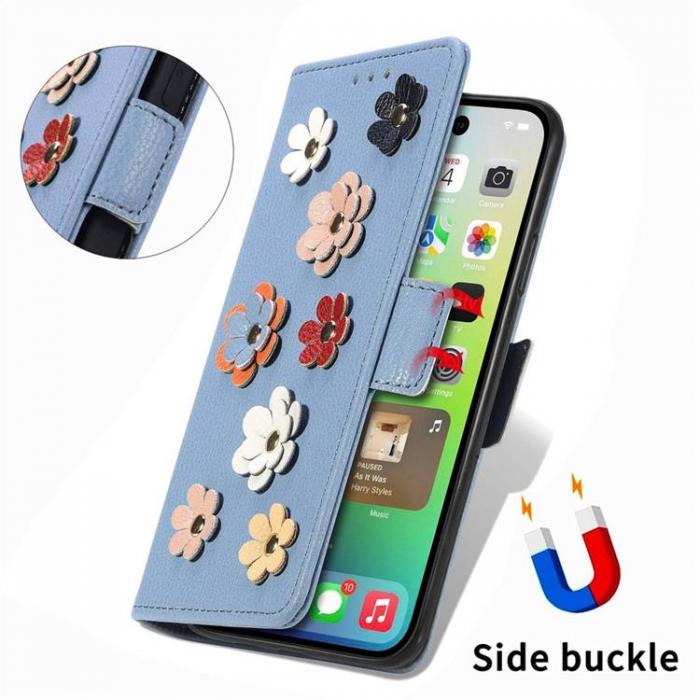 A-One Brand - iPhone 14 Plus Plnboksfodral Flower Decor Magnetic - Bl