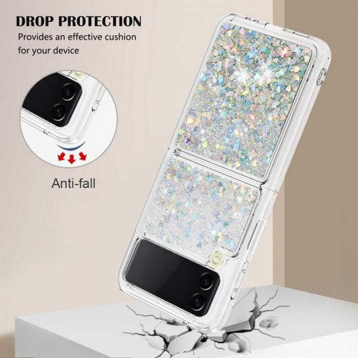 A-One Brand - Galaxy Z Flip 4 Skal Liquid Floating Glitter - Silver