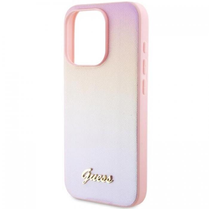 Guess - Guess iPhone 14 Pro Max Mobilskal Saffiano Iridescent Script - Rosa
