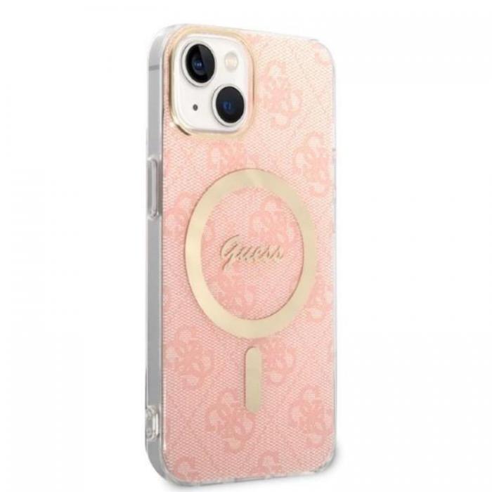 Guess - GUESS iPhone 14 Magsafe Skal 4G Print + Trdls Laddare - Rosa