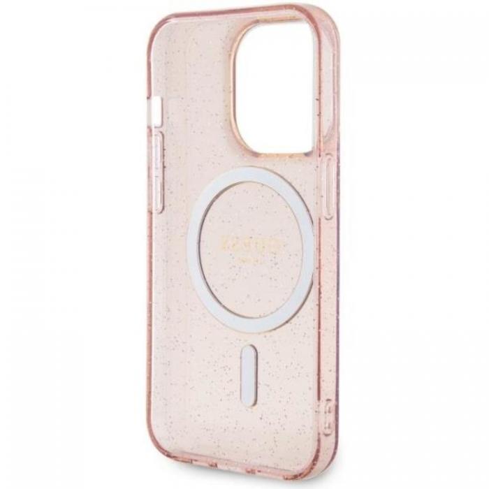 Guess - Guess iPhone 14 Pro Mobilskal MagSafe Glitter Guld - Rosa