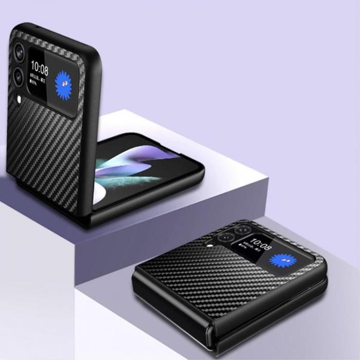 A-One Brand - Galaxy Z Flip 3 Skal Carbon Fiber Kickstand - Svart