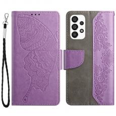 A-One Brand - Butterfly Flower Imprinted Plånboksfodral Galaxy A13 4G - Lila