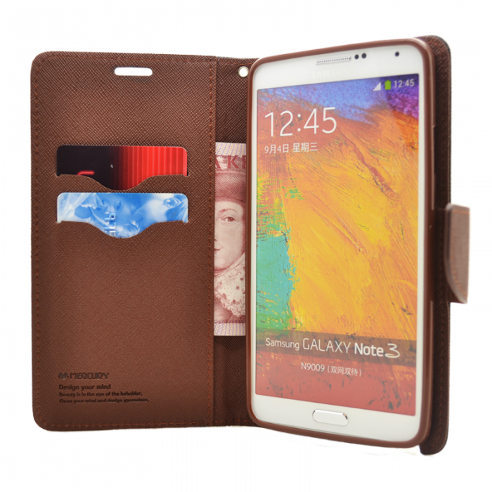 UTGATT4 - Mercury Fancy Diary Plnboksfodral till Samsung Galaxy Note 3 N9000 (Svart-Brun)