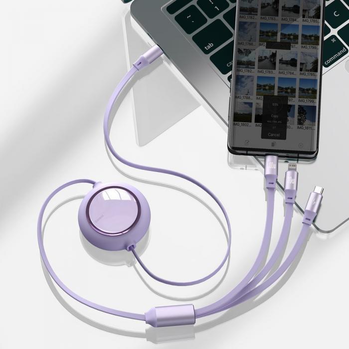 UTGATT5 - Baseus Retractable Kabel 3in1 Lightning - micro USB - USB-C 100W 1,2m - Violett