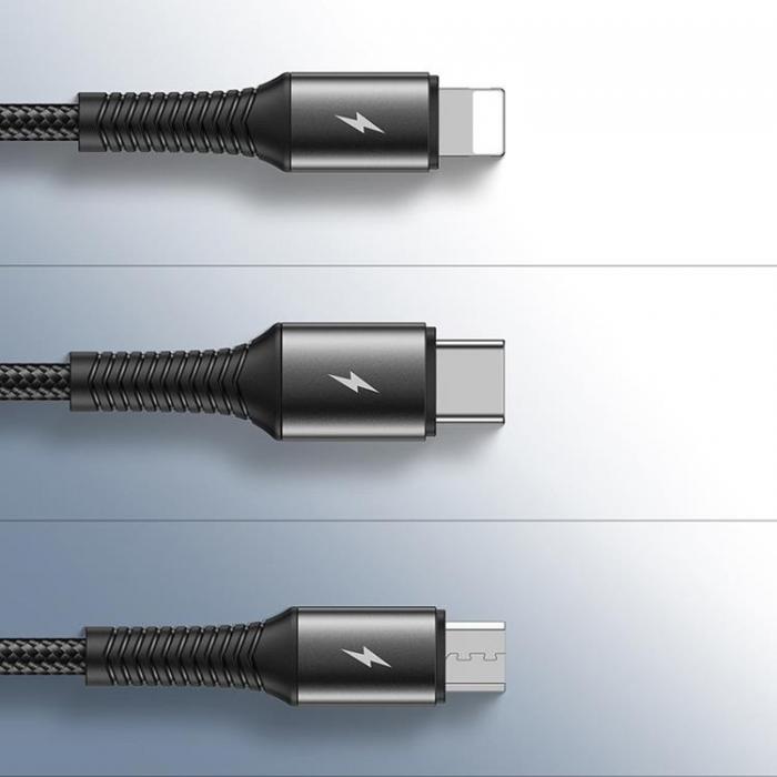 UTGATT1 - Joyroom 3in1 Kort USB - Lightning / USB-C / microUSB 3.5A 15cm - Svart