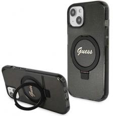 Guess - Guess iPhone 15 Mobilskal Magsafe Ringställ Script Glitter - Svart