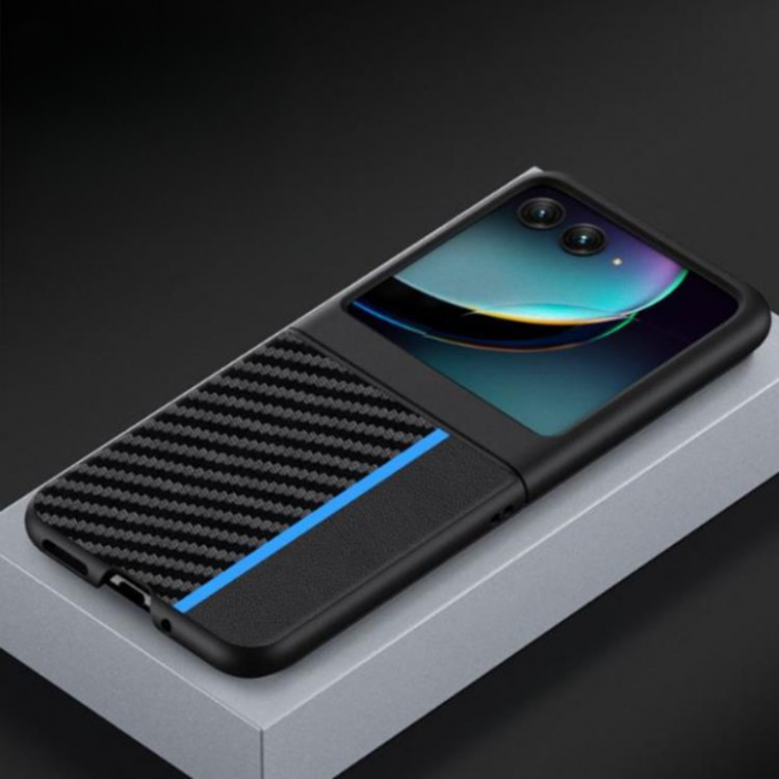 A-One Brand - Motorola Rzar 40 Ultra Mobilskal Carbon Fiber Lder - Svart